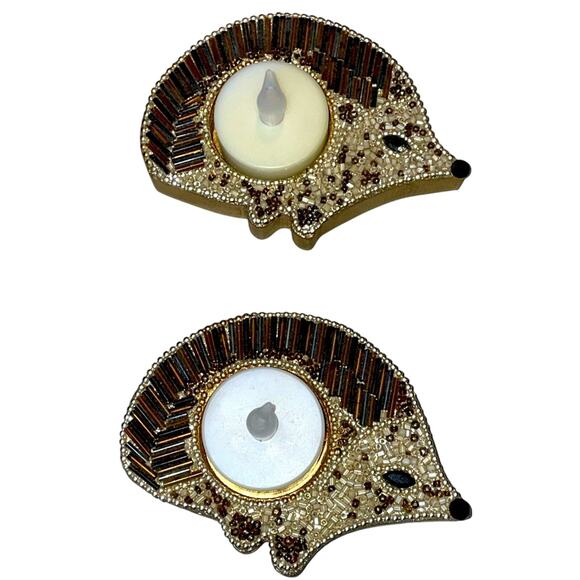 Pier 1 Imports Beaded Hedgehog Tea light Candle Holders Set of 2 - Picture 1 of 4